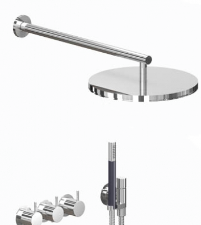 Vola thermostatic mixer with round fixed head and handshower