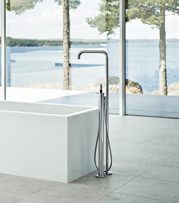 Vola FS1 free-standing bath mixer with hand shower