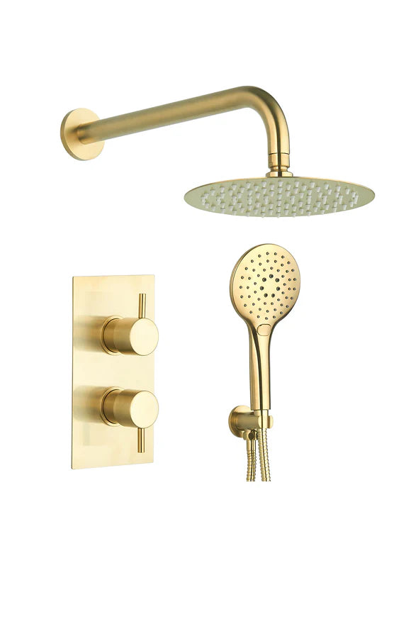 Tailored brass shower set, round or square, luxury brushed brass