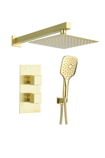 Tailored brass shower set, round or square, luxury brushed brass