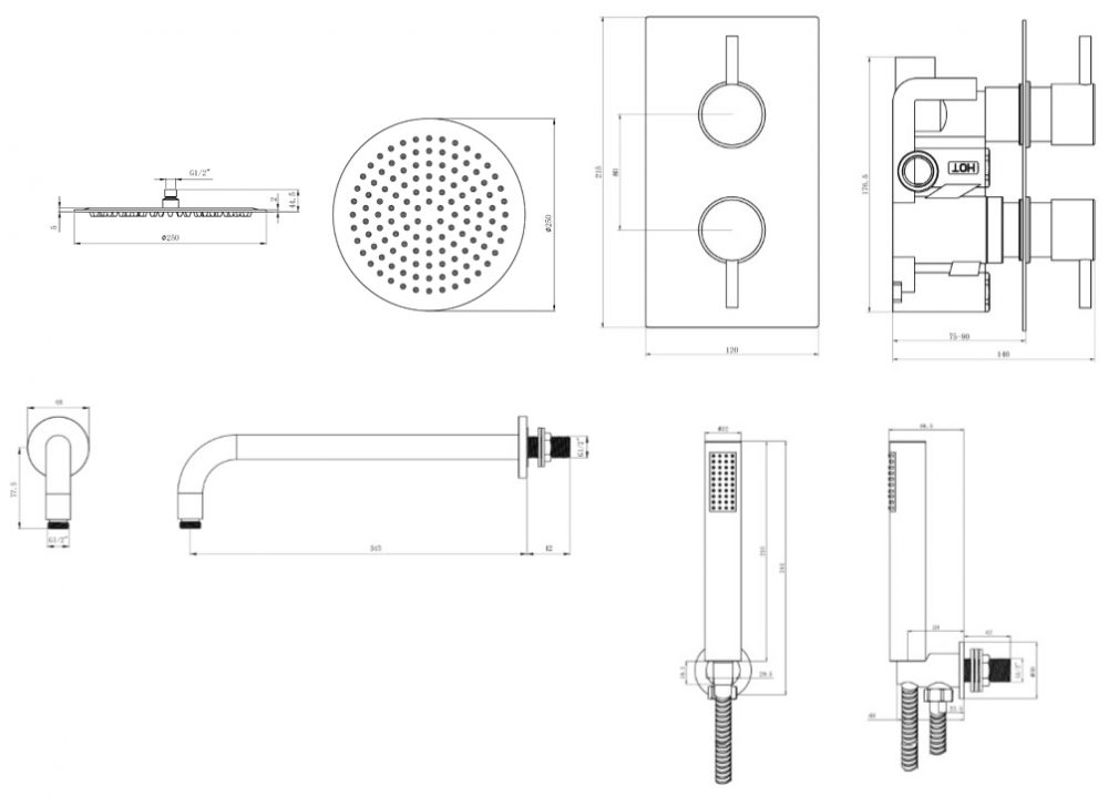 Tailored brass shower set, round or square, luxury brushed brass